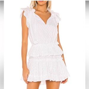 EUC Misa Los Angeles White Lillian Dress size Small eyelets ruffles